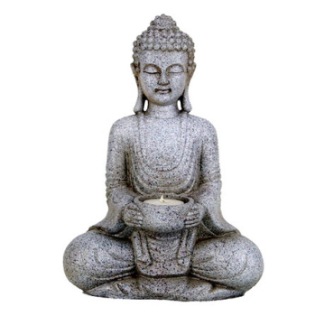 Meditation Buddha mit Kerzenhalter steingrau