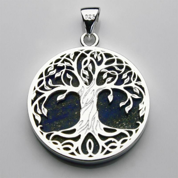 Pendentif Arbre de vie sur Lapis Lazuli Ø 26 x 3 mm, Argent sterling 925 - Kopie