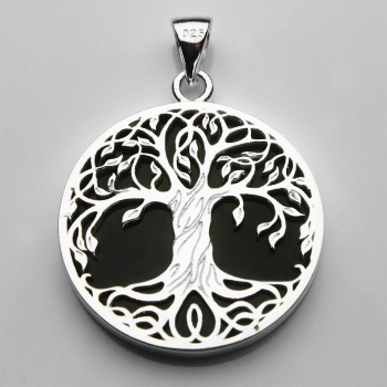 Pendentif Arbre de vie sur onyx Ø 26 x 3 mm, Argent sterling 925 - Kopie