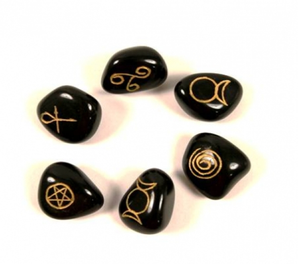 Wicca Pagan - symbole noir pierres d'agate jeu de 6