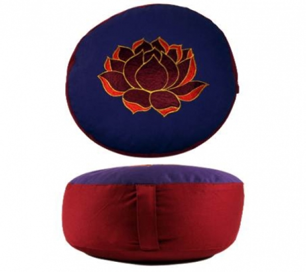 Meditationskissen Farben violett, dunkelrot · Motiv Lotus · Füllung Buchweizen