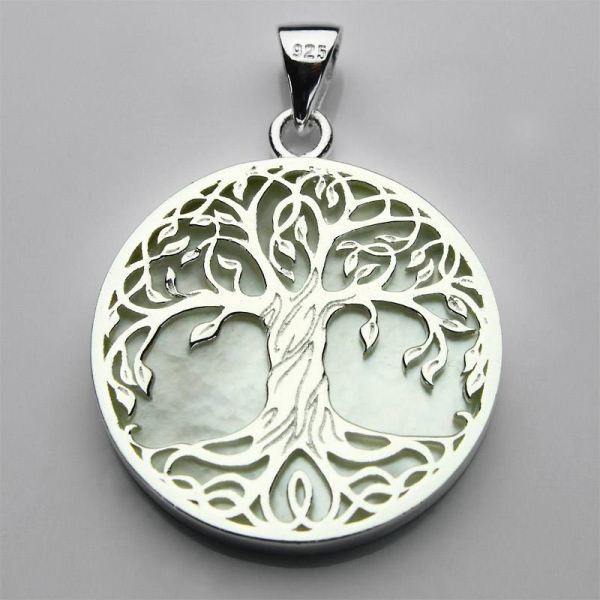 Pendentif Arbre de vie sur nacre  Ø 26 x 3 mm, Argent sterling 925 - Kopie