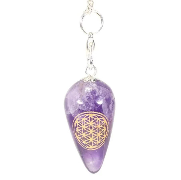 Pendel Amethyst tropfenförmig mit Blume des Lebens