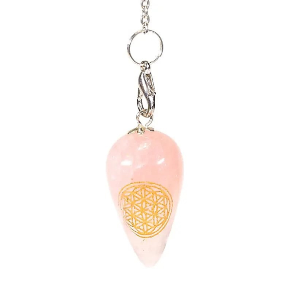 Pendule quartz rose larme fleur de vie