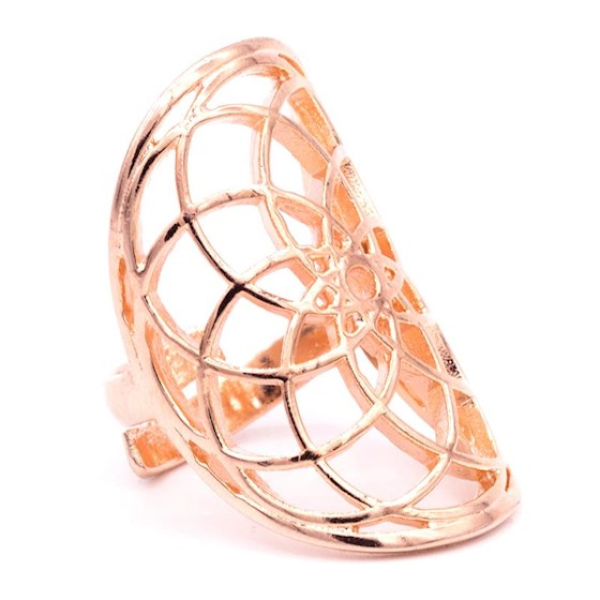 Ring Blume des Lebens Messing rosa-goldfarbig