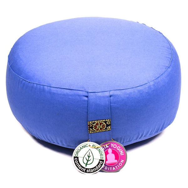 Coussin de méditation bleu coton bio