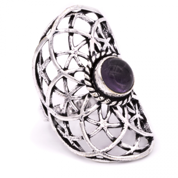 Ring Blume des Lebens Amethyst silberfarbig